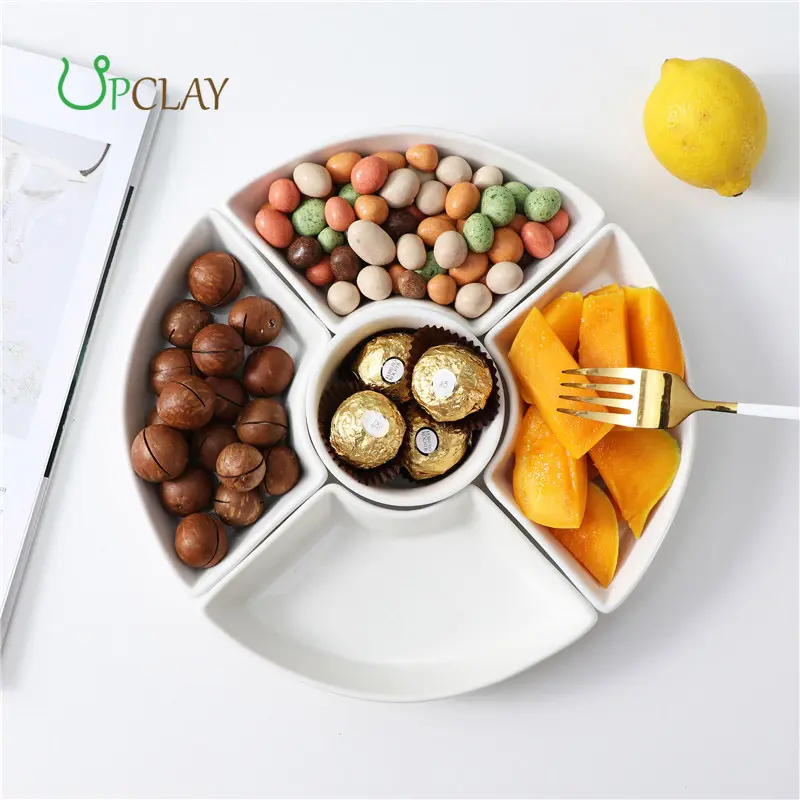 Upclay gốm Snack Platter năm mảnh đặt Nhật Bản Snack hình quạt phân vùng đĩa ăn tối trái cây khô lạnh món ăn tấm