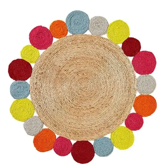 Tapis de sol rond et tressé à la main en Jute naturelle indienne, tissée à la main, accessoire de salon, très tendance