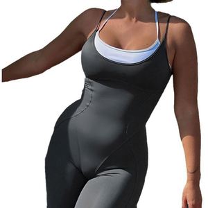 Nuevo diseño de verano de dos piezas Fitness deportes mono Casual tejido Yoga correa de moda Skinny Fit patrón sólido venta corta - Product Image 5