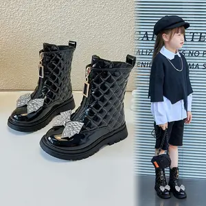 Bottes Martin rétro automne et hiver pour filles, bottines plates à fermeture éclair avec nœud en fourrure, nouvelle tendance 2022