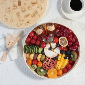 Round Wooden Lunch Food Boxes Mini Cake Packaging Biodegradable Food Container Cheese Grazing Charcuterie Box