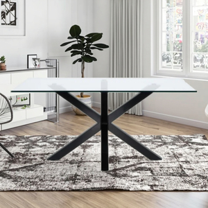 <span class=keywords><strong>Table</strong></span> à manger en verre <span class=keywords><strong>ARGO</strong></span> de style nordique moderne et luxueux, ronde ou rectangulaire, avec base noire pour cuisine, salon, hôtel, appartement, café - Product Image 5