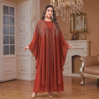 Abaya pour femmes musulmanes, nouvelle arrivée automne, élégante, ornée de strass, longueur cheville, ensemble deux pièces ample, tenue de fête islamique