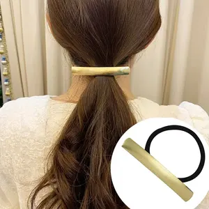 Kore tarzı basit düz altın kaplama Metal alaşım at kuyruğu fırçalanmış ince Metal saç aksesuarları kızlar için elastik saç bantları