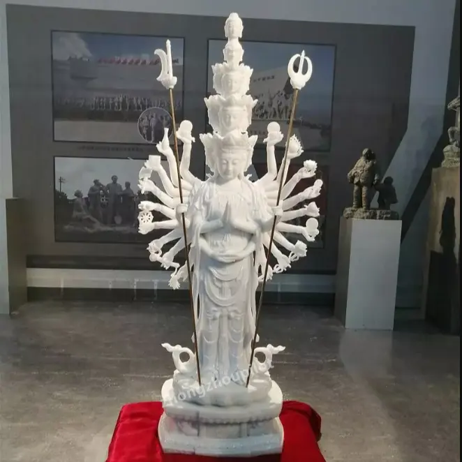 白い大理石の仏像千手観音石像Mercyの女神Avalokiteshvara Bodhisattva Statue