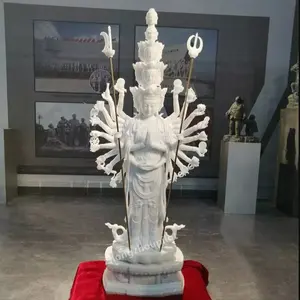 Estátua de buda de mármore branco, milhares de mão kwan-yin estátua de pedra godões de misericórdia