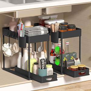 Durable 2 Tier Double PP <b>Plastic</b> Eco-Friendly Modern Multifunction Non-Folding Standing Type Kitchen Storage Organizer <b>Rack</b> for - Product Image 1