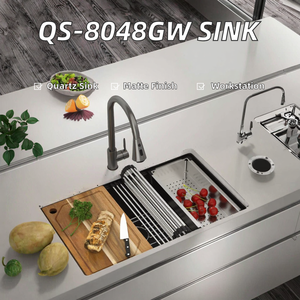 Évier de cuisine en quartz fait main à encastrer QS-8048GW, cuve simple, épaisseur 10 mm, surface mate, design moderne, garantie 3 ans - Product Image 2