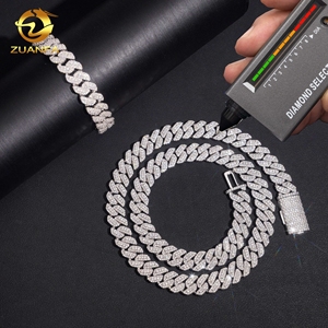 Promotion Chaîne cubaine 10 mm à 3 rangs en laiton, style Hip Hop, entièrement sertie de moissanite, collier Miami <span class=keywords><strong>Cuban</strong></span> pour rappeur - Product Image 2