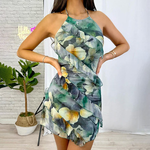 Nouvelle Robe d'été sexy pour femme, imprimée colorée, sans manches, à bretelles halter et dos nu, pour soirée, tendance - Product Image 4