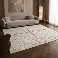 Luxuriöser Zeitgenössischer Art Deco Handgefertigter Rechteckiger Teppich Moderner Wohnzimmer Elfenbeinweißer Handgetufteter Wollteppich