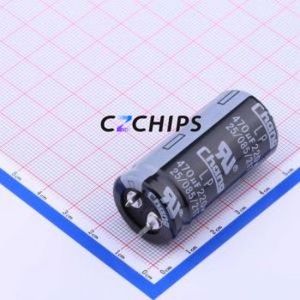 ตัวเก็บประจุแบบอิเล็กโทรไลต์อะลูมิเนียมแบบ Snap-in รุ่น LP2P471VP450N55CE0HM ชนิด Through hole (THT) ขนาด D22xL45 มม. ความจุ 470uF ค่าความคลาดเคลื่อน 20% แรงดันไฟฟ้า 220V ระยะขา 10 มม. - Product Image 1