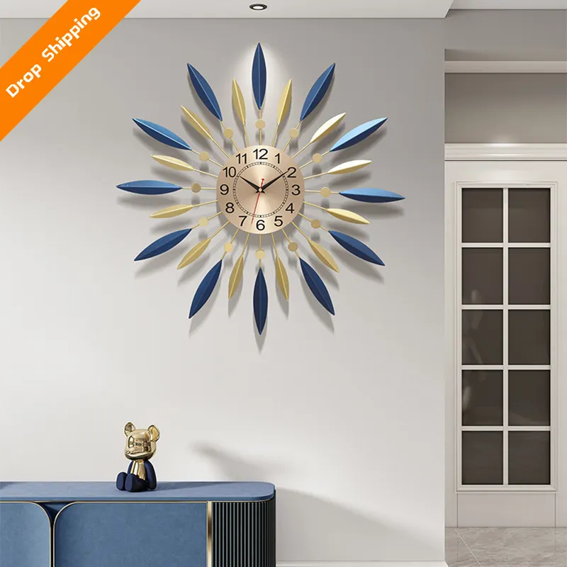 Creative modern minimalist natural art style decoration living room dining room leaf shape style wall clock