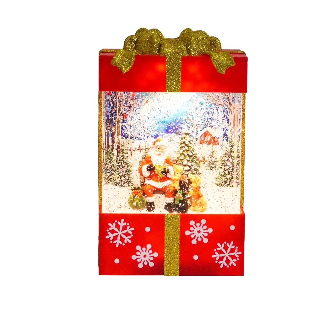 Santa Claus scene Gift Box LED Water Spinning Snow Globe Christmas Decoration