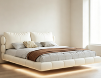 Sommier flottant en métal, cadre de lit plateforme moderne à hauteur basse avec éclairage LED intégré et support à lattes en pin massif