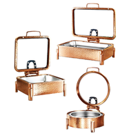 Ensemble chauffe-plats rond en acier inoxydable SUS 304 rose doré, avec pointe de marteau personnalisée Liyunda, pour banquet et restauration