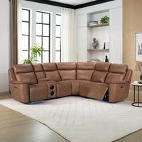 Canapé d'angle inclinable électrique HOMERS en forme de L avec table escamotable - Canapé motorisé en tissu technique pour salon et salle de cinéma