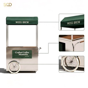 Carrito de Café Retro Móvil con Gabinete de Acero Inoxidable, Tapa de Madera, Impresión Personalizada, Toldo, Ruedas Vintage, Quiosco de Calle OEM - Product Image 1