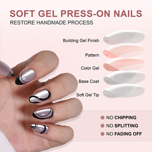 In Stock morbido Gel corto nastro di mandorla <span class=keywords><strong>nero</strong></span> vortice linea su unghie Set Gel morbido unghie finte per <span class=keywords><strong>donna</strong></span> - Product Image 3