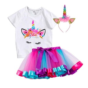Set di abbigliamento per magliette di compleanno neonate colorate danza a strati 7 anni vestito da ragazza panini-008 - Product Image 4
