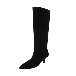 Bottes longues rétro élégantes pour femmes, fabriquées à la main, couleur unie, bout pointu, design décontracté, talon fin, antidérapantes, augmentant la taille - Product Image 3