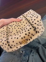 Tas Selempang Wanita Zeyu Motif Polkadot Bulu Imitasi, Tas Tangan Rantai Kunci Emas, Tas Selempang Bulu Imitasi Ramah Lingkungan, ODM / OEM