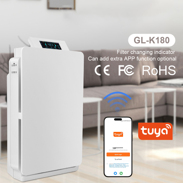 OEM ODM  Tuya WIFI APP Portable HEPA Activated Carbon Filter Air Purifier Commercial Household Hotel Use Electric Standing
