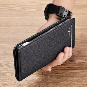 Wallet Holder Rifd Credit Card Holder Wallets Zipper Folding Anti-theft Clutch Bag Mobile Phone Cowhide Leather For Men Wallet