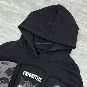 Sweat à capuche lourd 420 Gsm en molleton français, patchwork brodé, sweat à capuche personnalisé en coton imprimé, sweat à capuche surdimensionné - Product Image 3