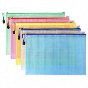 Sac de rangement en maille avec fermeture éclair, 5 couleurs, plastique imperméable, durable et portable, pour organiser les fournitures scolaires, les fournitures de bureau, les cosmétiques, 24cm x 33cm - Product Image 2