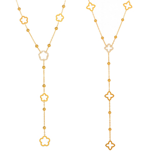 Lujo ahueca hacia fuera cuatro trébol de <span class=keywords><strong>4</strong></span> hojas 18K chapado en oro Y forma 5A collar de circón COLLAR COLGANTE de acero inoxidable de doble capa - Product Image 1