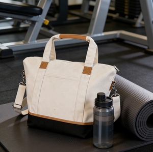 Customizable Weekender <strong>Bag</strong> Wholesale <strong>Patchwork</strong> Bottom Durable Cotton Canvas Travel Tote <strong>Bag</strong> With Handle and Adjustable Straps - Product Image 5