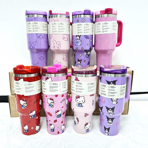 Vaso térmico de acero inoxidable de 40 oz con asa, diseño de dibujos animados, al por mayor, para niñas, reutilizable, bonita botella de agua. - Product Image 1
