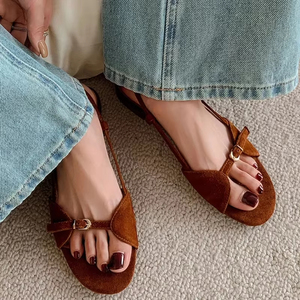 Sandalias Planas de Estilo Bohemio con Punta Abierta para Mujer, Ligeras, Antideslizantes, Casuales de Verano, para Vacaciones en la Playa - Product Image 4
