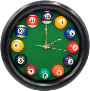 Billard Ball Clock-Horloge murale cool <span class=keywords><strong>de</strong></span> table ronde <span class=keywords><strong>de</strong></span> 11 pouces avec cadre en bois, idéale pour le billard, la piscine, la salle <span class=keywords><strong>de</strong></span> jeux, le bar - Product Image 1