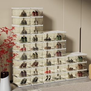 Caja de Almacenamiento de Zapatos de Plástico PP Plegable Transparente, Organizador de Zapatos Apilable con Doble Puerta Transparente - Product Image 5
