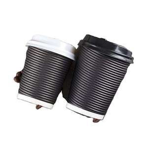 Tasses à café en papier jetables à emporter imprimées par logo de tasse de mur d'ondulation biodégradable avec des couvercles - Product Image 2
