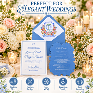 Set di Inviti Matrimoniali di Lusso Personalizzati Blu Polvere con Taglio Laser Floreale, Set di Biglietti d'Invito di Alta Qualità all'Ingrosso - Product Image 6