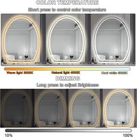 Miroir de courtoisie mural LED rond irrégulier rétroéclairé avec capteur tactile, anti-buée, intensité variable, 3 couleurs, 60x80cm, fabriqué en Chine