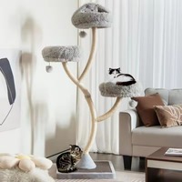 Arbre à chat 3 niveaux de luxe moderne avec plateforme de saut, balles suspendues, poteaux à gratter en sisal et emballage en carton écologique