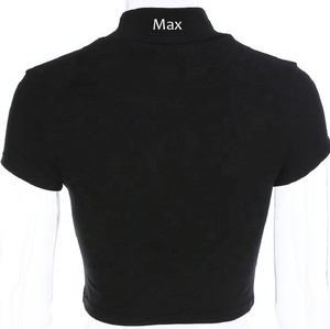 Wholesale Custom Logo Women Fashion Streetwear Sexy <strong>Mock</strong> <strong>Neck</strong> Printing Graphic Ladies Crop <strong>Top</strong> T Shirts - Product Image 3