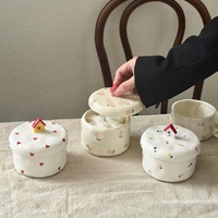 Ensemble de pots en céramique faits à la main pour la décoration de la maison, style girly, pour thé, café, sucre, épices, avec couvercle