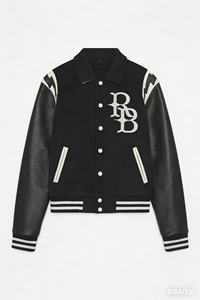 Chaqueta Universitaria Clásica Estilo Retro, Reversible, Cortavientos, de Lana/Poliéster, con Patrón Geométrico/Puntos en Relieve, Personalizable, para Otoño - Product Image 3