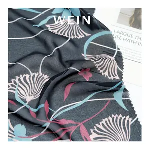 WI-A08 Clothing Material Wholesale 75d Pearl Silk Chiffon Flower Print Fabric For Dresses Clothing