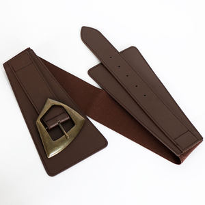 <span class=keywords><strong>Ceinture</strong></span> large élastique pour femme, <span class=keywords><strong>ceinture</strong></span> vintage en cuir PU noir décorative avec boucle en alliage pour robe ou manteau - Product Image 3