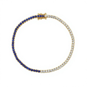 Pulsera de Tenis Riviera de Oro de 14K de Alta Calidad con Zafiro Azul y Diamantes Naturales, Joyería de Lujo Premium para Aniversario y Novia - Product Image 1