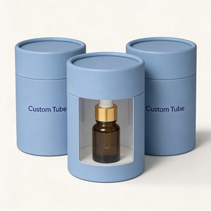 Custom Color Printing Logo Kraft Round Paper Tube Cylinder Cardboard Bottle Box Tube With PVC <b>Window</b> for Cosmetic Oil Packaging - Product Image 2