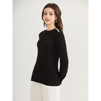 Suéter de punto informal de invierno al por mayor para mujer, jersey de cuello redondo de manga larga con logo frontal