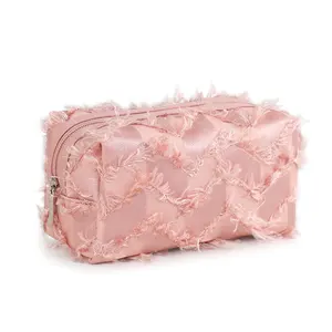 2023 Portable Cosmetic Organize Customized New special Fabric square Travel pink Lady Polyester Makeup Bag