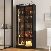 Buffet moderne de luxe en chêne massif avec éclairage LED, porte vitrée, écologique, extensible, autoportant, multi-usages, meuble bar